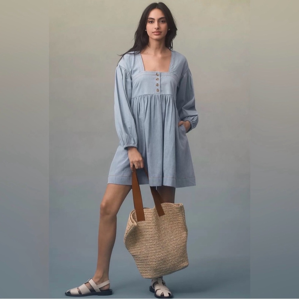EUC Anthropologie Chambray Babydoll Mini Dress